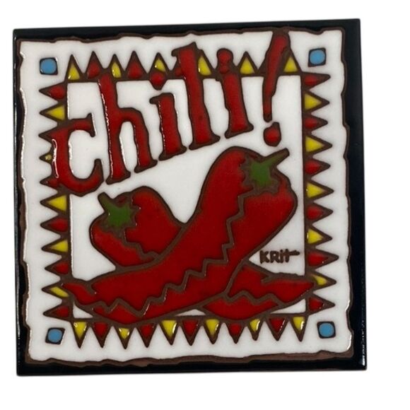 Vintage Earthtones Ceramic Trivet Southwestern Chili Peppers Decorative Tile - Picture 1 of 3